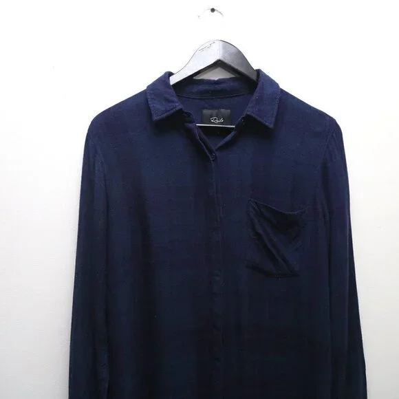 Rails Bianca Long-Sleeve Plaid Flannel Dark Blue Shirt Mini Button Down - Picture 2 of 9